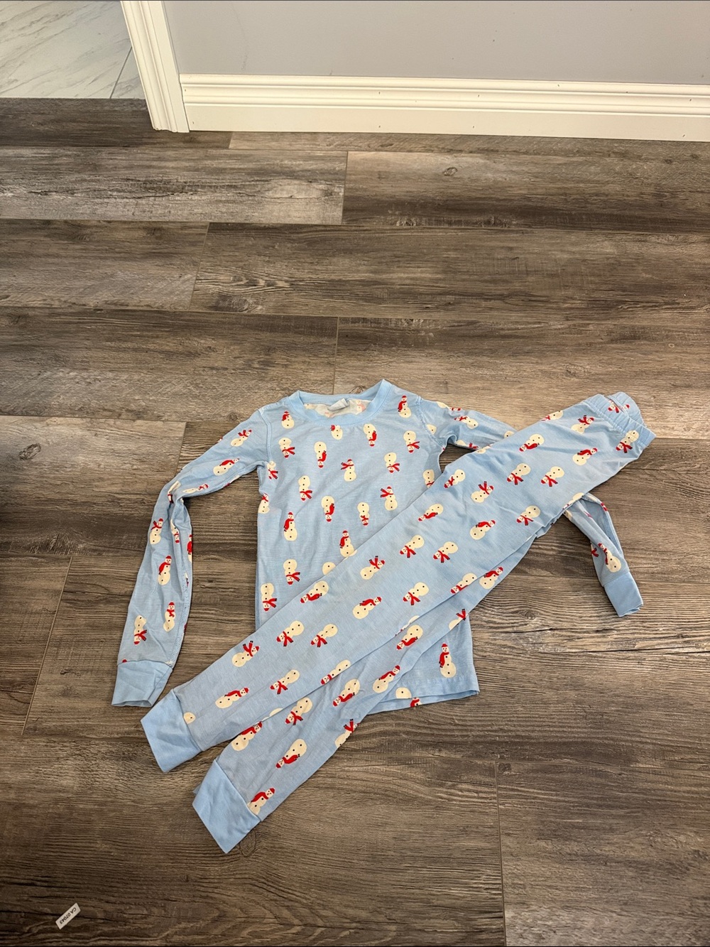 Hanna Anderson Light Blue Kids Snowman Pajama Set
